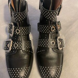 Zara NWOT Studded Black Buckle Ankle Biker Moto Boots